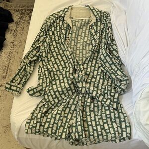 Daily Drills Christmas PJs Set Green and Cream